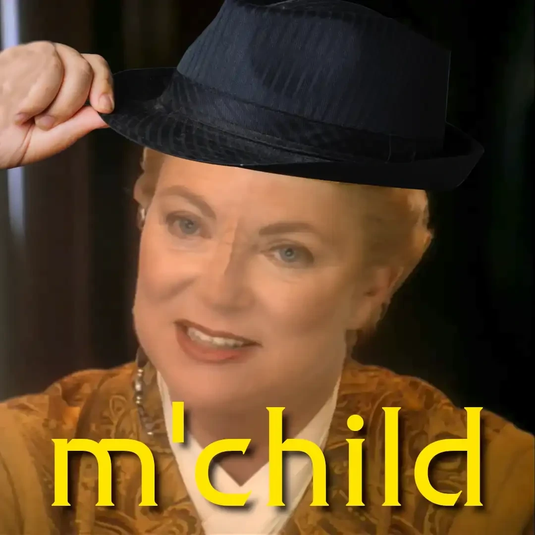 Kai Winn tipping a fedora, saying "m'child"