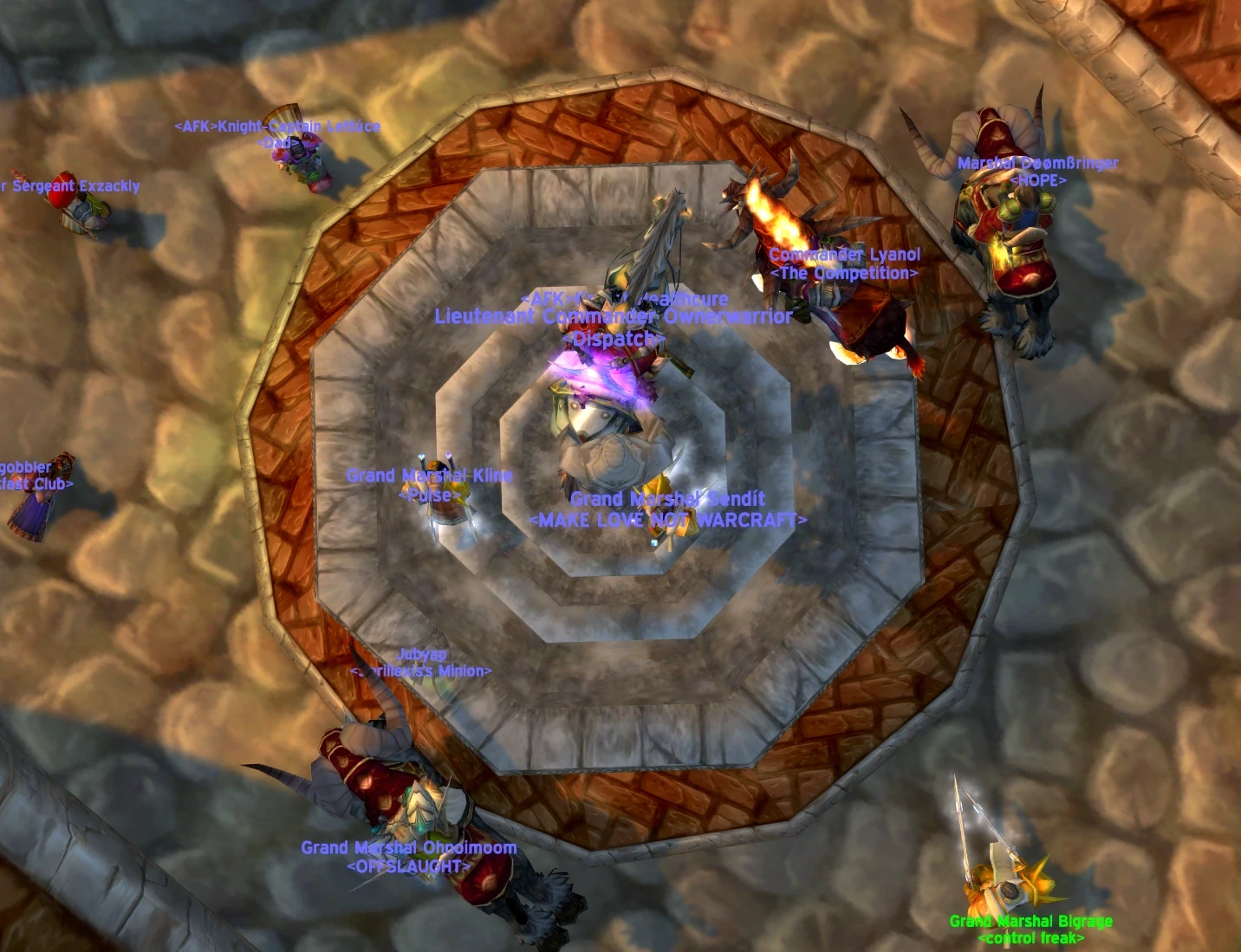 Unplayable. The SW fountain is not centered in the surrounding brick pattern.