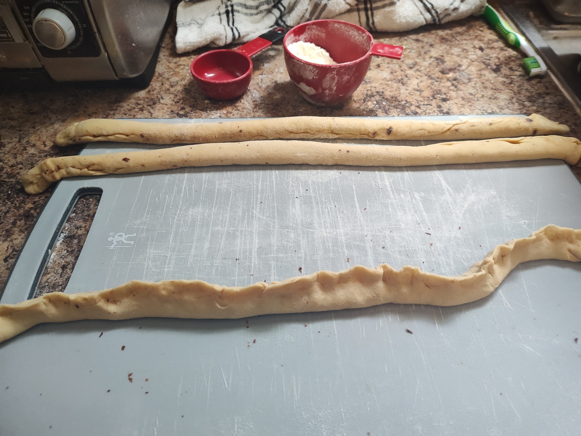 pinching the log tight; the exterior on the first one was pretty but I thought keeping all the filling inside would make for a nice cross section